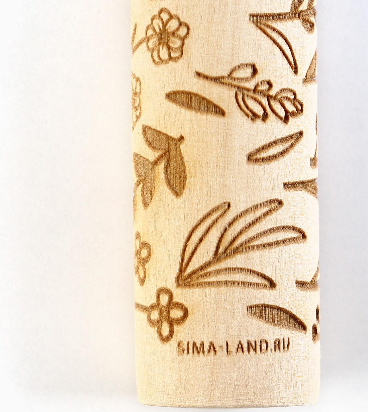 Скалка деревянная с узорами «Цветочный луг» для выпечки, 30 см