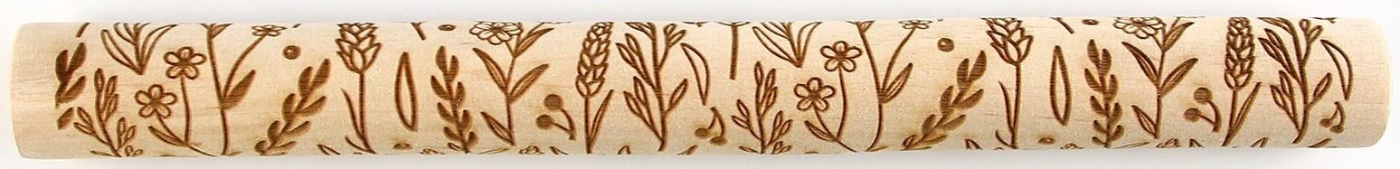 Скалка деревянная с узорами «Цветочный луг» для выпечки, 30 см