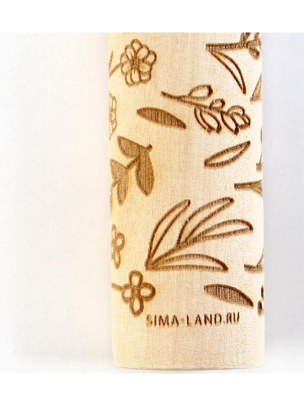 Скалка деревянная с узорами «Цветочный луг» для выпечки, 30 см