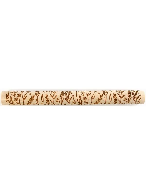Скалка деревянная с узорами «Цветочный луг» для выпечки, 30 см