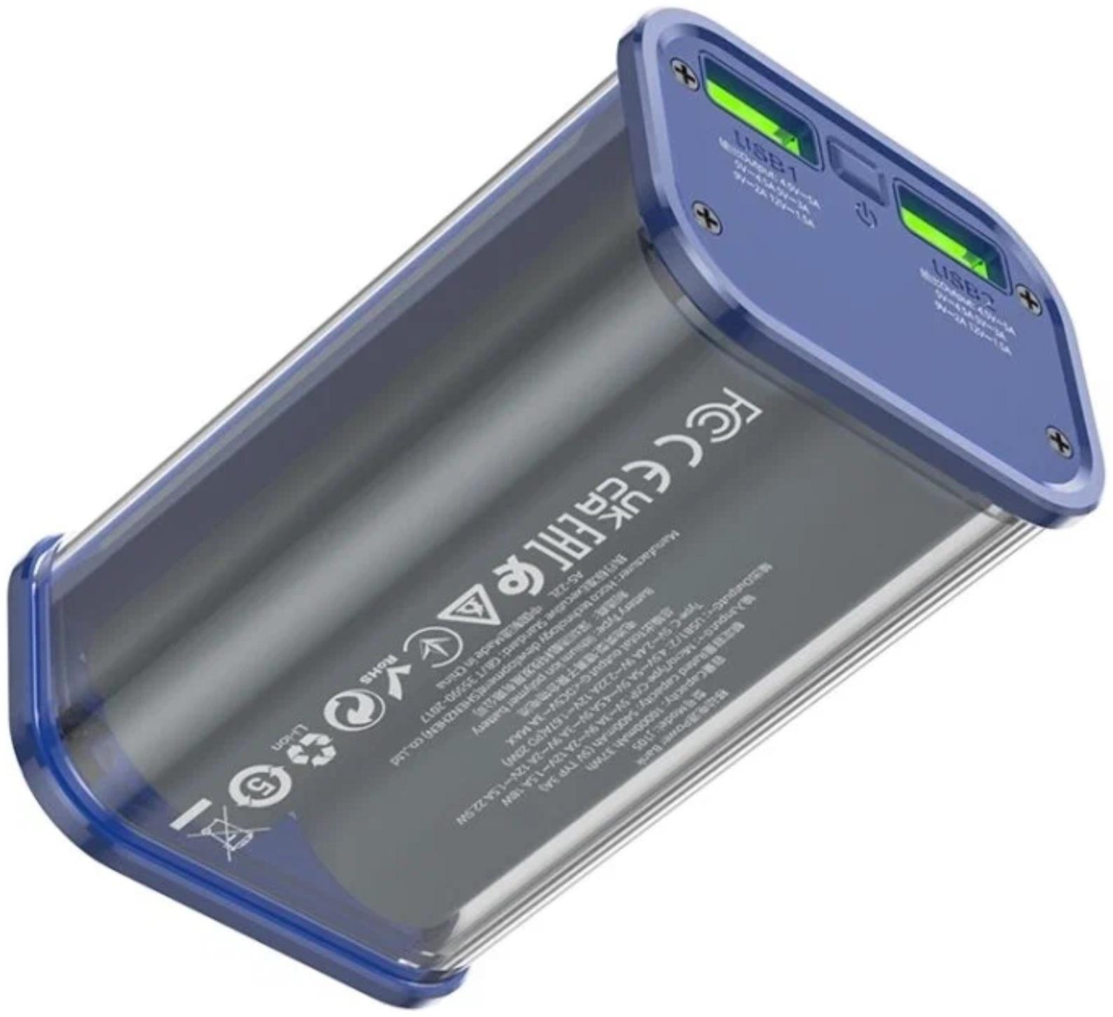 Внешний аккумулятор Hoco J105, 10000 мАч, 3 А, 2USB/Type-C/Lightning/MicroUSB, синий