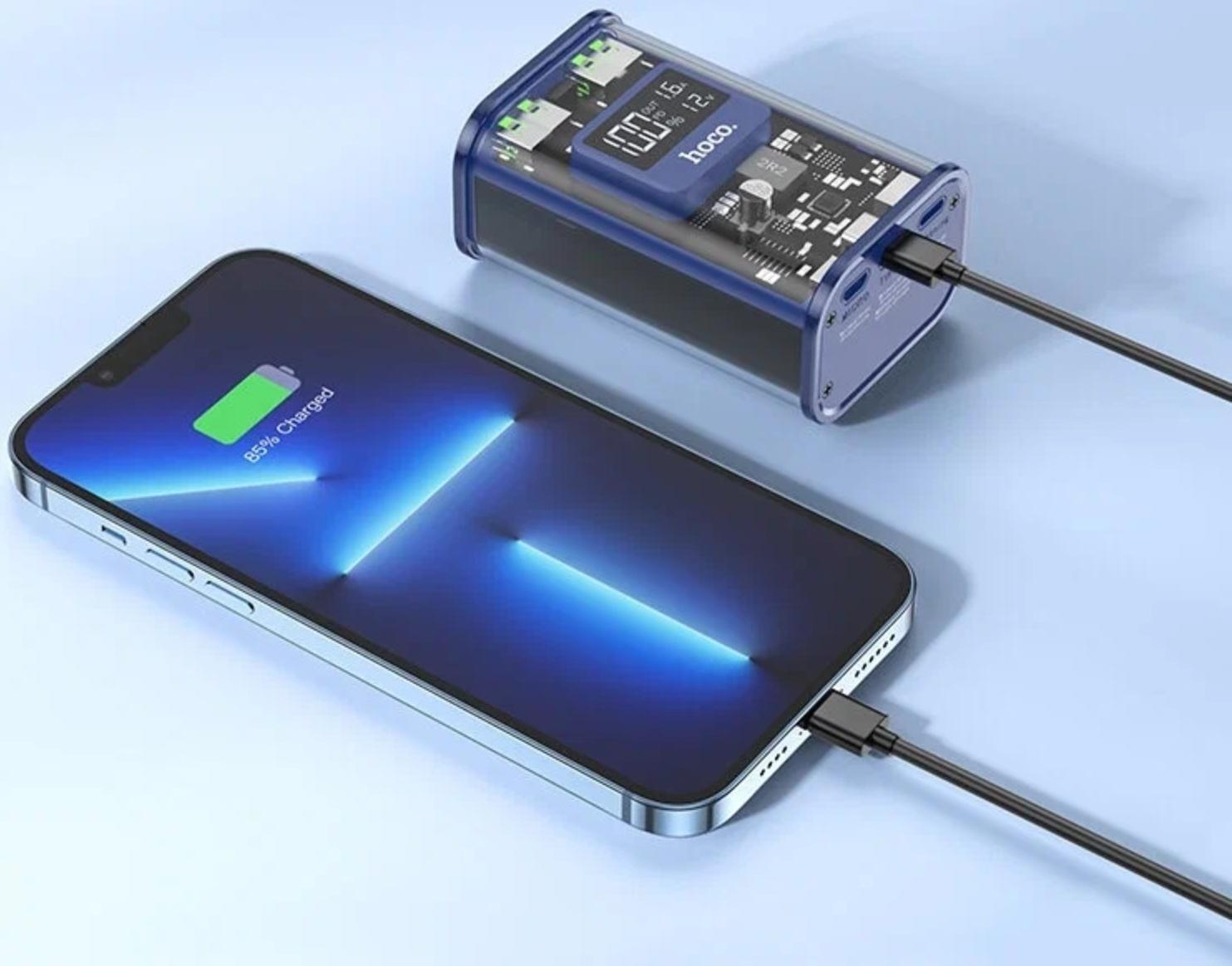 Внешний аккумулятор Hoco J105, 10000 мАч, 3 А, 2USB/Type-C/Lightning/MicroUSB, синий