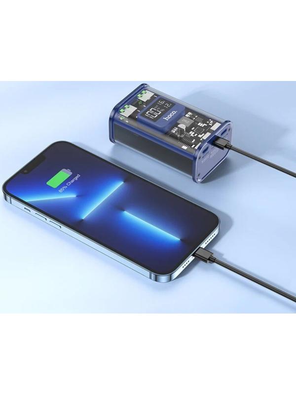 Внешний аккумулятор Hoco J105, 10000 мАч, 3 А, 2USB/Type-C/Lightning/MicroUSB, синий