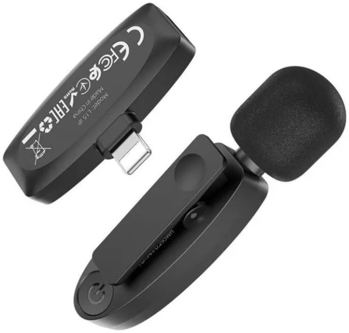 Портативный микрофон Hoco L15, беспроводной, 70 мАч, Lightning, чёрный