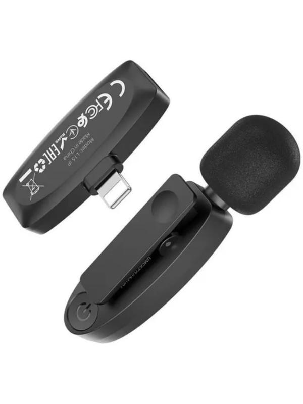 Портативный микрофон Hoco L15, беспроводной, 70 мАч, Lightning, чёрный