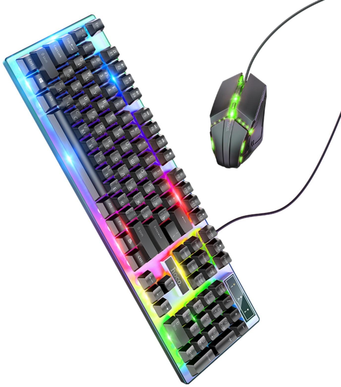 Комплект клавиатура и мышь Hoco GM18, игровой, проводной, мембранный, 1000 dpi, чёрный