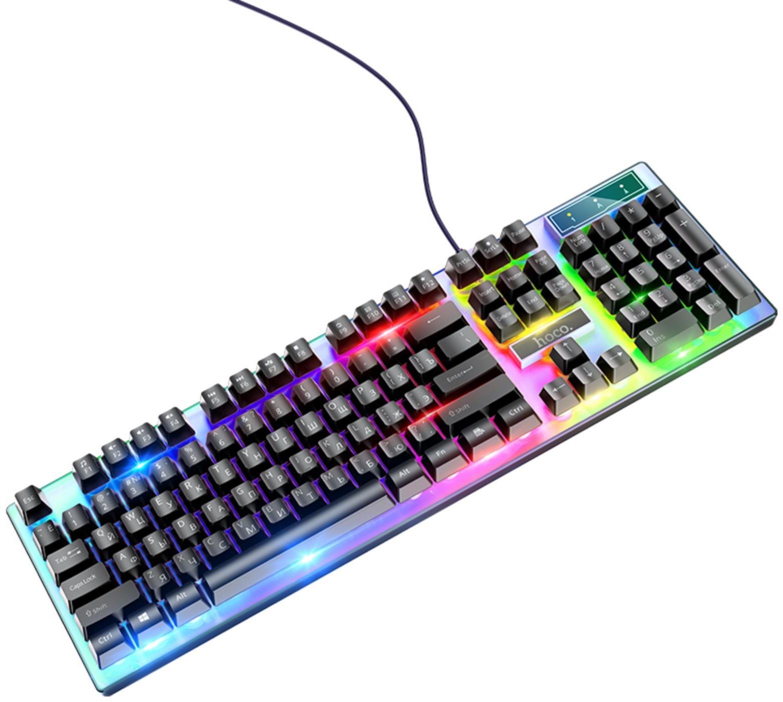 Комплект клавиатура и мышь Hoco GM18, игровой, проводной, мембранный, 1000 dpi, чёрный