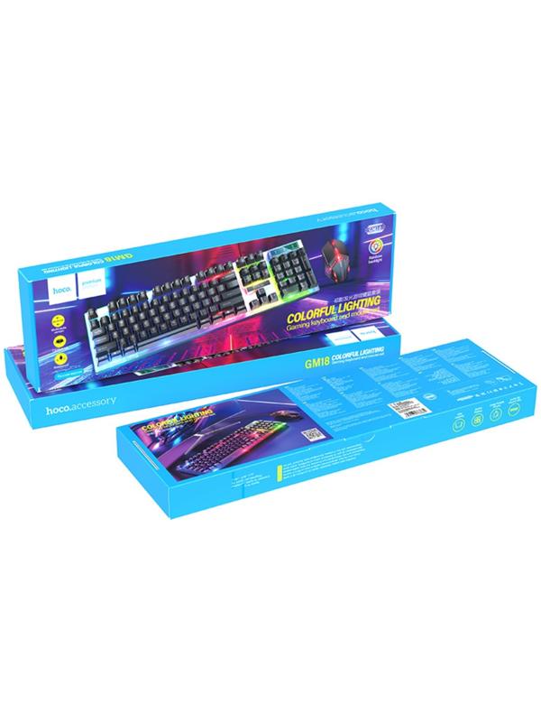 Комплект клавиатура и мышь Hoco GM18, игровой, проводной, мембранный, 1000 dpi, чёрный