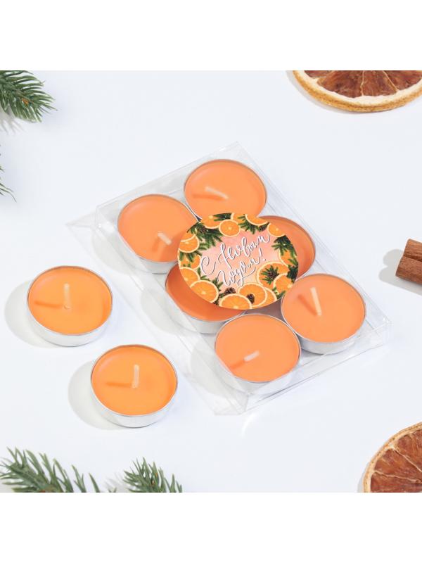 Набор свечей чайных ароматических, 6 шт, апельсин, Новый год