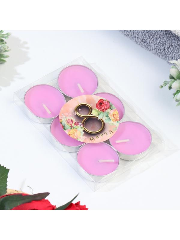 Набор свечей чайных ароматических, 6 шт, роза, 8 марта