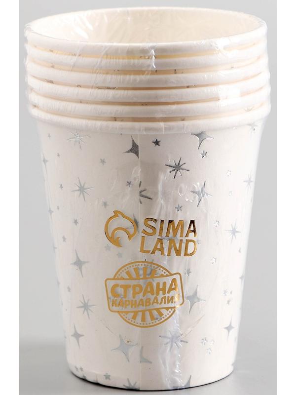 Стаканы бумажные «С днём рождения», с серебрянными звёздами, 6 шт.