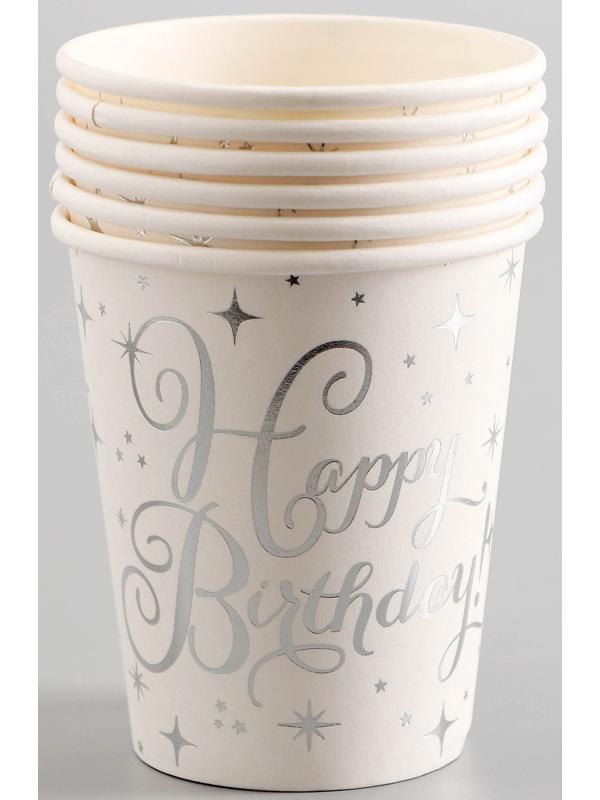 Стаканы бумажные «С днём рождения», с серебрянными звёздами, 6 шт.