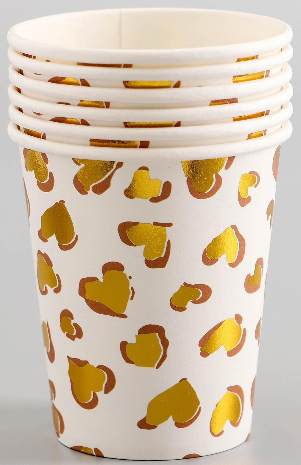 Стаканы бумажные «Золотые сердца», 6 шт.