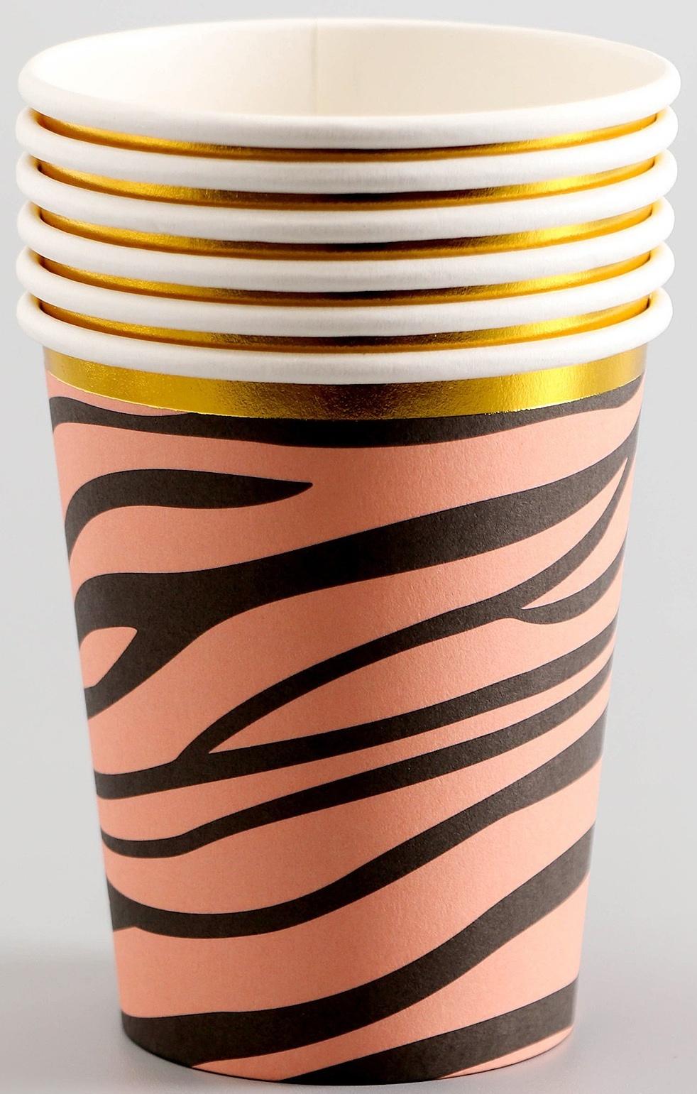 Стаканы бумажные «Полоски», 6 шт., цвет розовый
