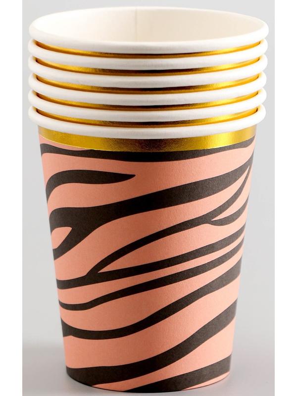 Стаканы бумажные «Полоски», 6 шт., цвет розовый