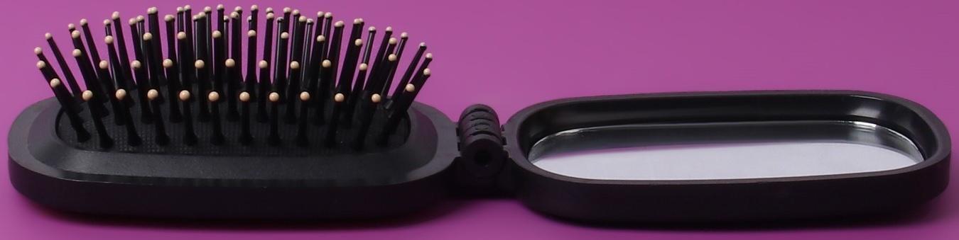 Расчёска массажная, складная, зеркалом, 9,5 × 5,5 см, цвет чёрный