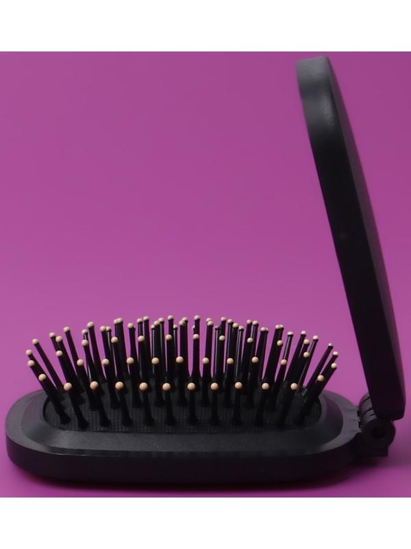 Расчёска массажная, складная, зеркалом, 9,5 × 5,5 см, цвет чёрный