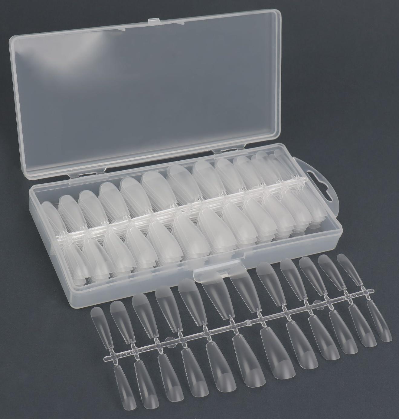 Гелевые типсы для наращивания ногтей, 240 шт, форма балерина, полное матовое покрытие, в контейнере, цвет прозрачный