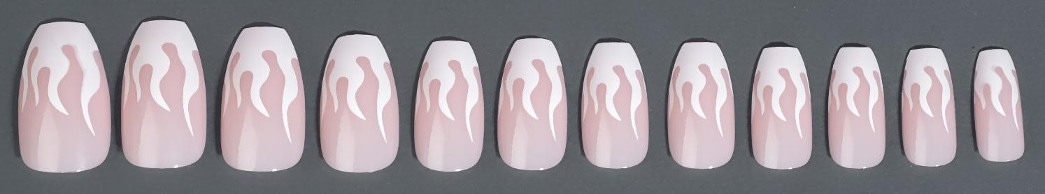 Накладные ногти «Fire», 12 шт, с клеевыми пластинами, форма балерина, цвет розовый/белый