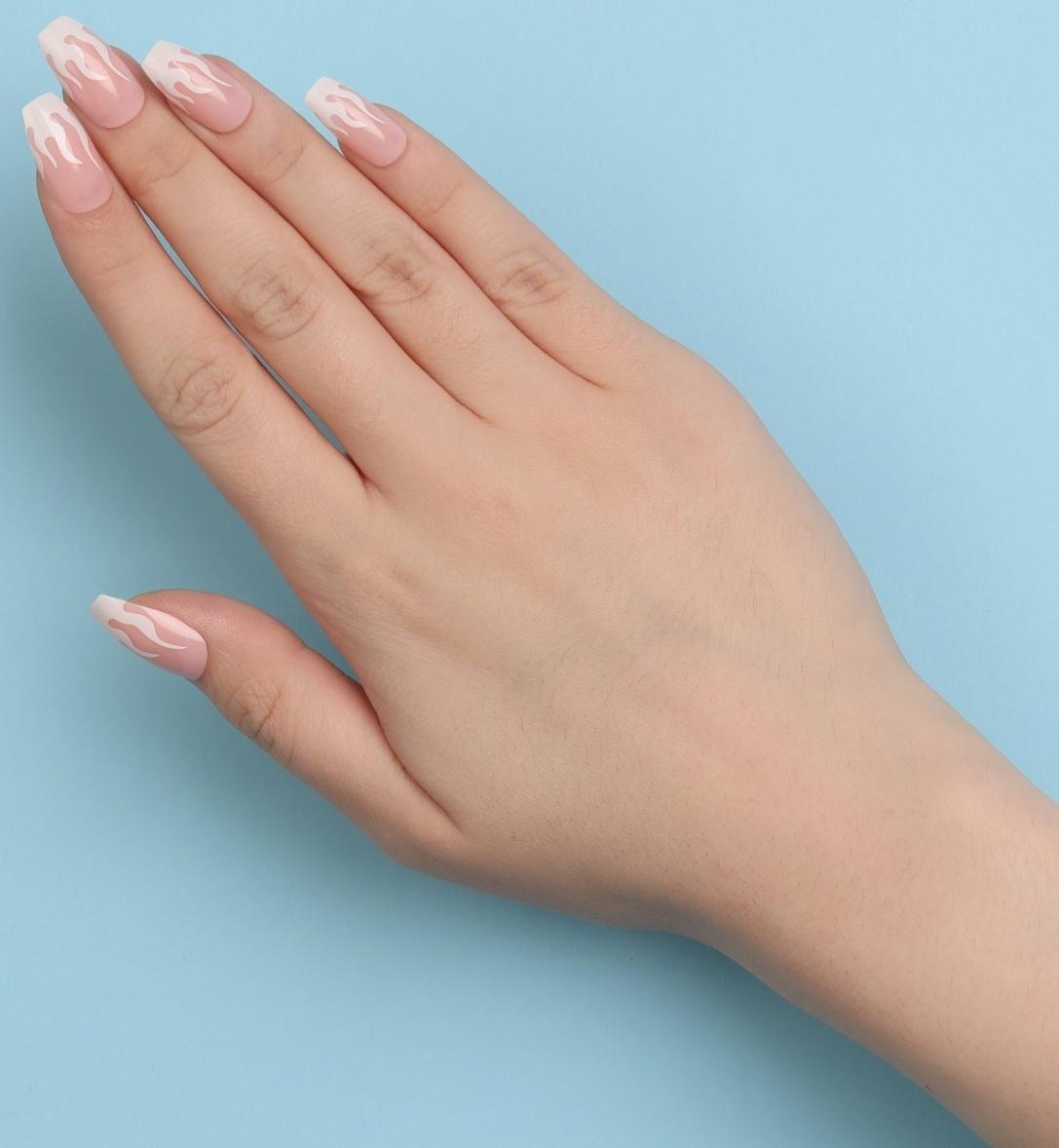 Накладные ногти «Fire», 12 шт, с клеевыми пластинами, форма балерина, цвет розовый/белый