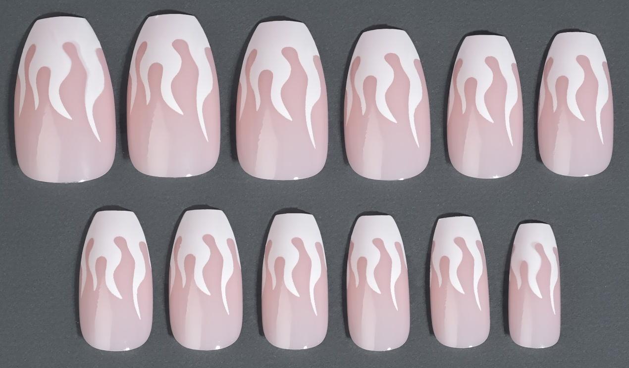 Накладные ногти «Fire», 12 шт, с клеевыми пластинами, форма балерина, цвет розовый/белый