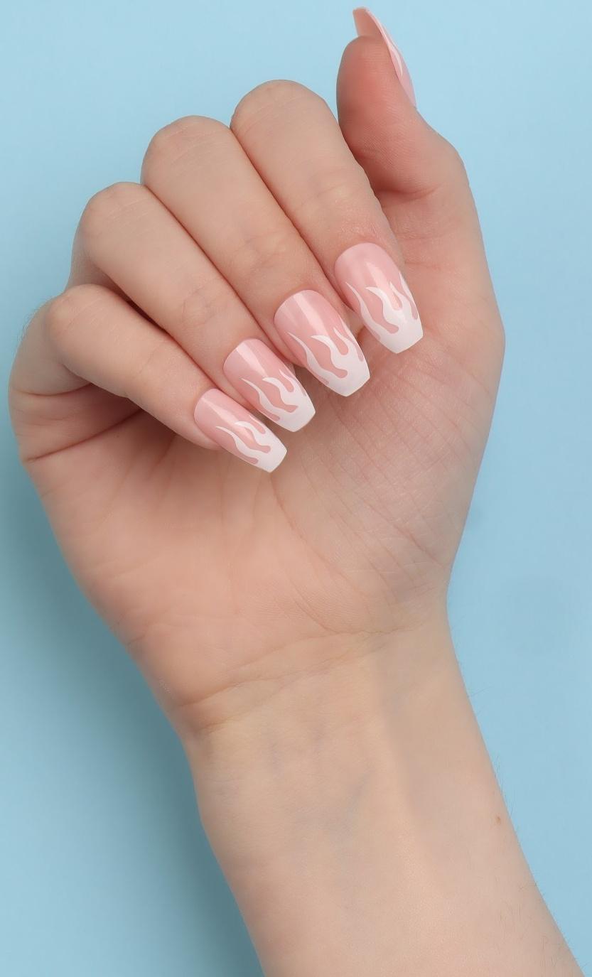 Накладные ногти «Fire», 12 шт, с клеевыми пластинами, форма балерина, цвет розовый/белый