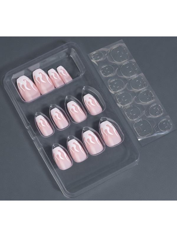 Накладные ногти «Fire», 12 шт, с клеевыми пластинами, форма балерина, цвет розовый/белый