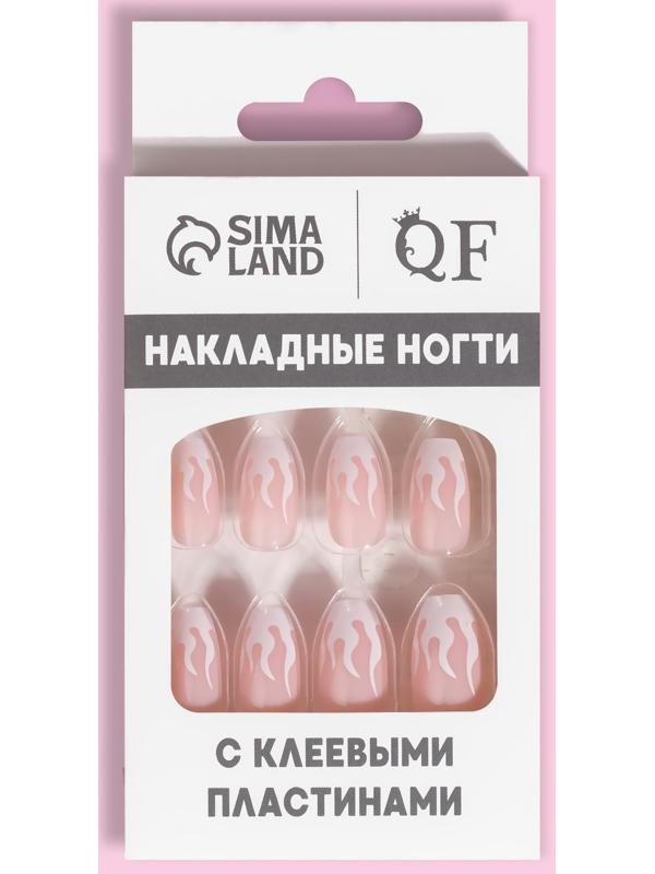 Накладные ногти «Fire», 12 шт, с клеевыми пластинами, форма балерина, цвет розовый/белый