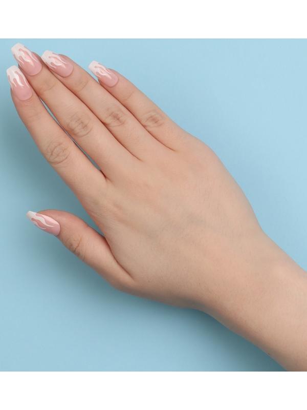 Накладные ногти «Fire», 12 шт, с клеевыми пластинами, форма балерина, цвет розовый/белый