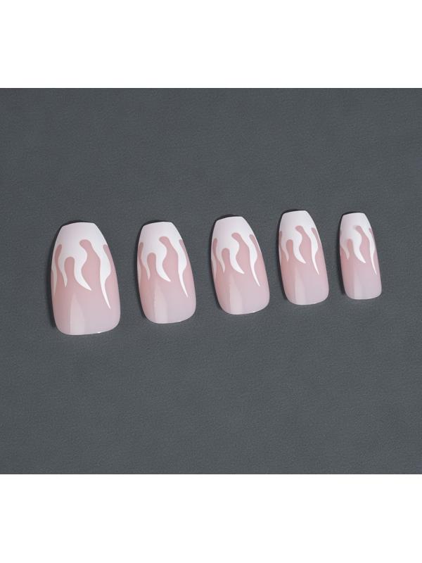 Накладные ногти «Fire», 12 шт, с клеевыми пластинами, форма балерина, цвет розовый/белый