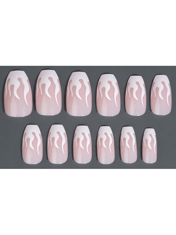 Накладные ногти «Fire», 12 шт, с клеевыми пластинами, форма балерина, цвет розовый/белый