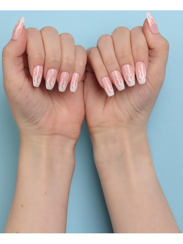 Накладные ногти «Fire», 12 шт, с клеевыми пластинами, форма балерина, цвет розовый/белый