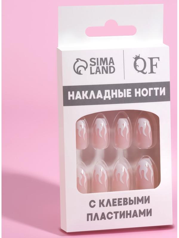 Накладные ногти «Fire», 12 шт, с клеевыми пластинами, форма балерина, цвет розовый/белый