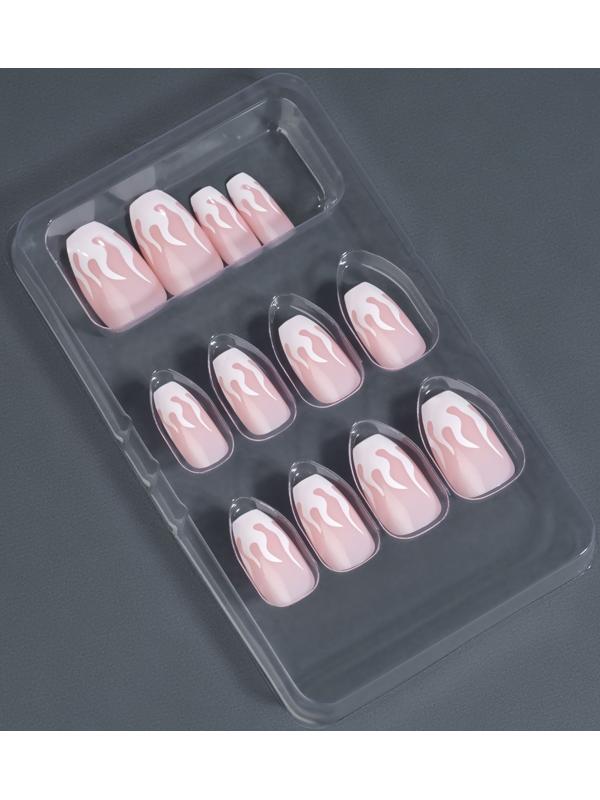 Накладные ногти «Fire», 12 шт, с клеевыми пластинами, форма балерина, цвет розовый/белый