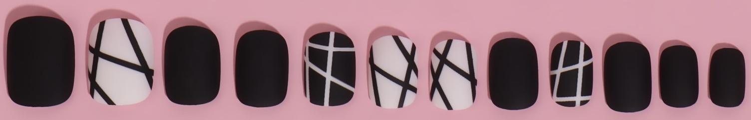 Накладные ногти «Black», 12 шт, с клеевыми пластинами, форма мягкий квадрат, цвет чёрный/белый