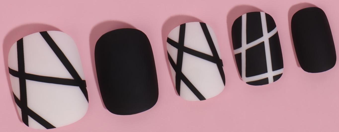 Накладные ногти «Black», 12 шт, с клеевыми пластинами, форма мягкий квадрат, цвет чёрный/белый