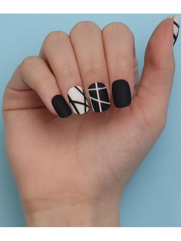 Накладные ногти «Black», 12 шт, с клеевыми пластинами, форма мягкий квадрат, цвет чёрный/белый