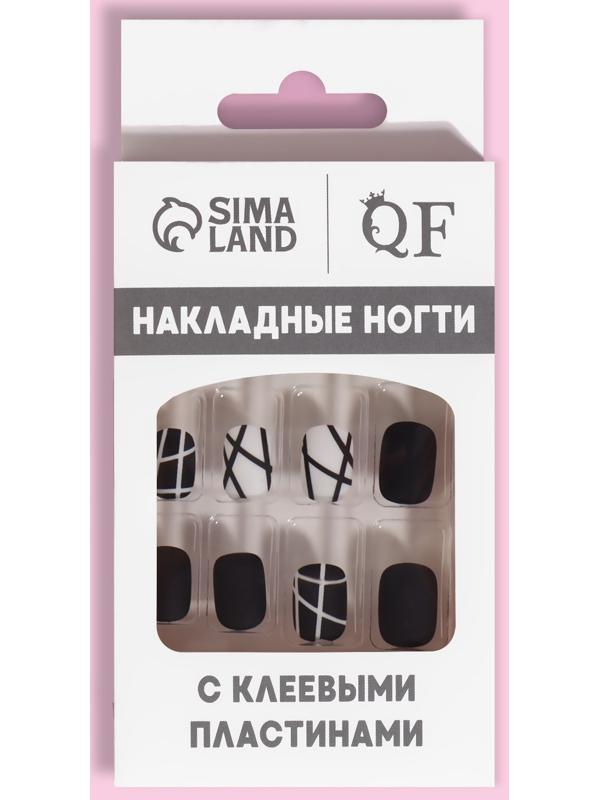 Накладные ногти «Black», 12 шт, с клеевыми пластинами, форма мягкий квадрат, цвет чёрный/белый