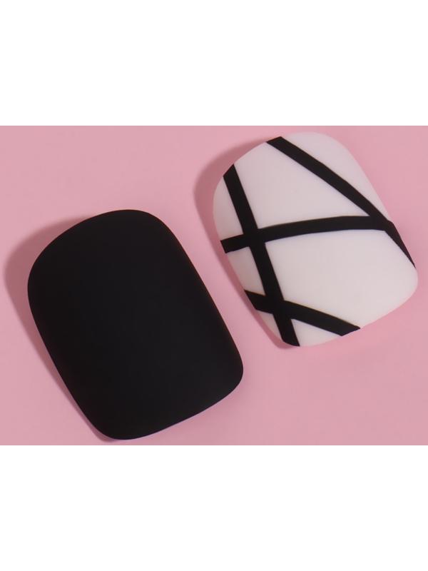 Накладные ногти «Black», 12 шт, с клеевыми пластинами, форма мягкий квадрат, цвет чёрный/белый