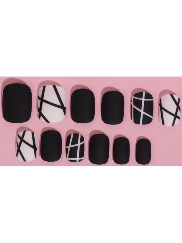 Накладные ногти «Black», 12 шт, с клеевыми пластинами, форма мягкий квадрат, цвет чёрный/белый