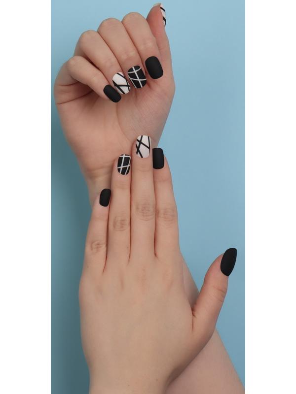 Накладные ногти «Black», 12 шт, с клеевыми пластинами, форма мягкий квадрат, цвет чёрный/белый
