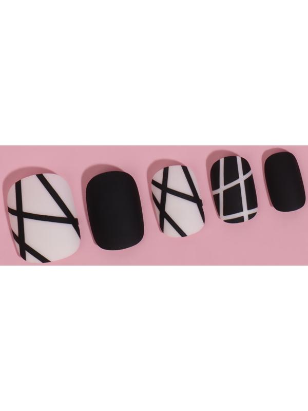 Накладные ногти «Black», 12 шт, с клеевыми пластинами, форма мягкий квадрат, цвет чёрный/белый