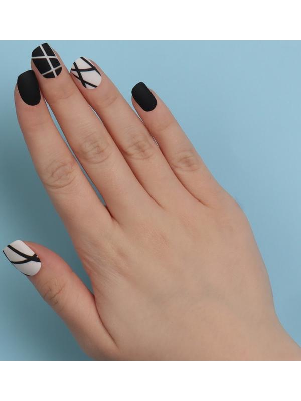 Накладные ногти «Black», 12 шт, с клеевыми пластинами, форма мягкий квадрат, цвет чёрный/белый