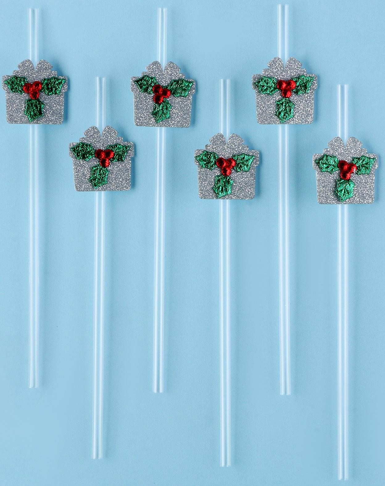 Трубочка подарок ягодка серебро, набор 6 штук
