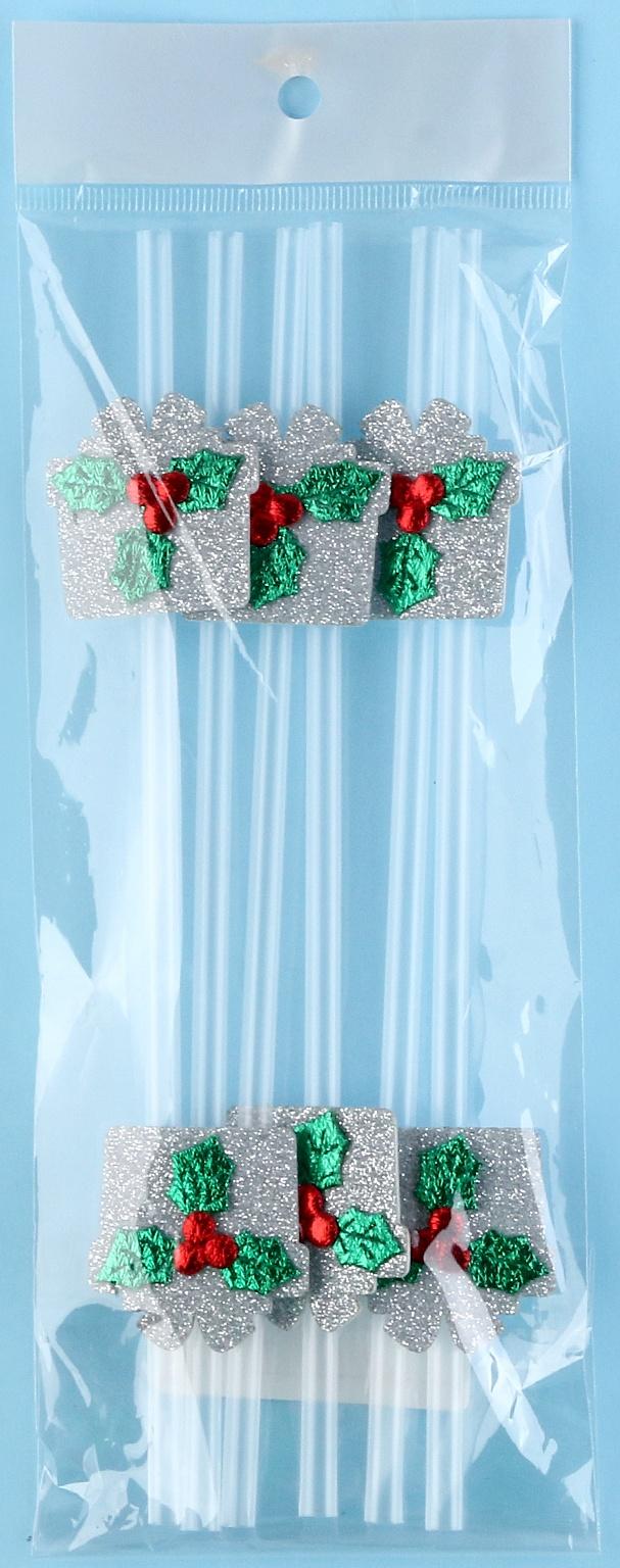 Трубочка подарок ягодка серебро, набор 6 штук