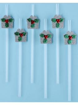 Трубочка подарок ягодка серебро, набор 6 штук