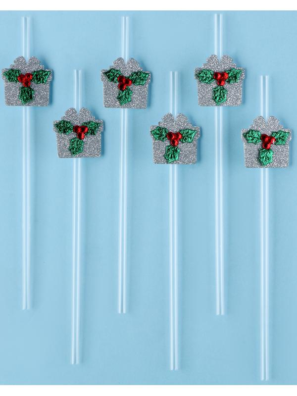 Трубочка подарок ягодка серебро, набор 6 штук