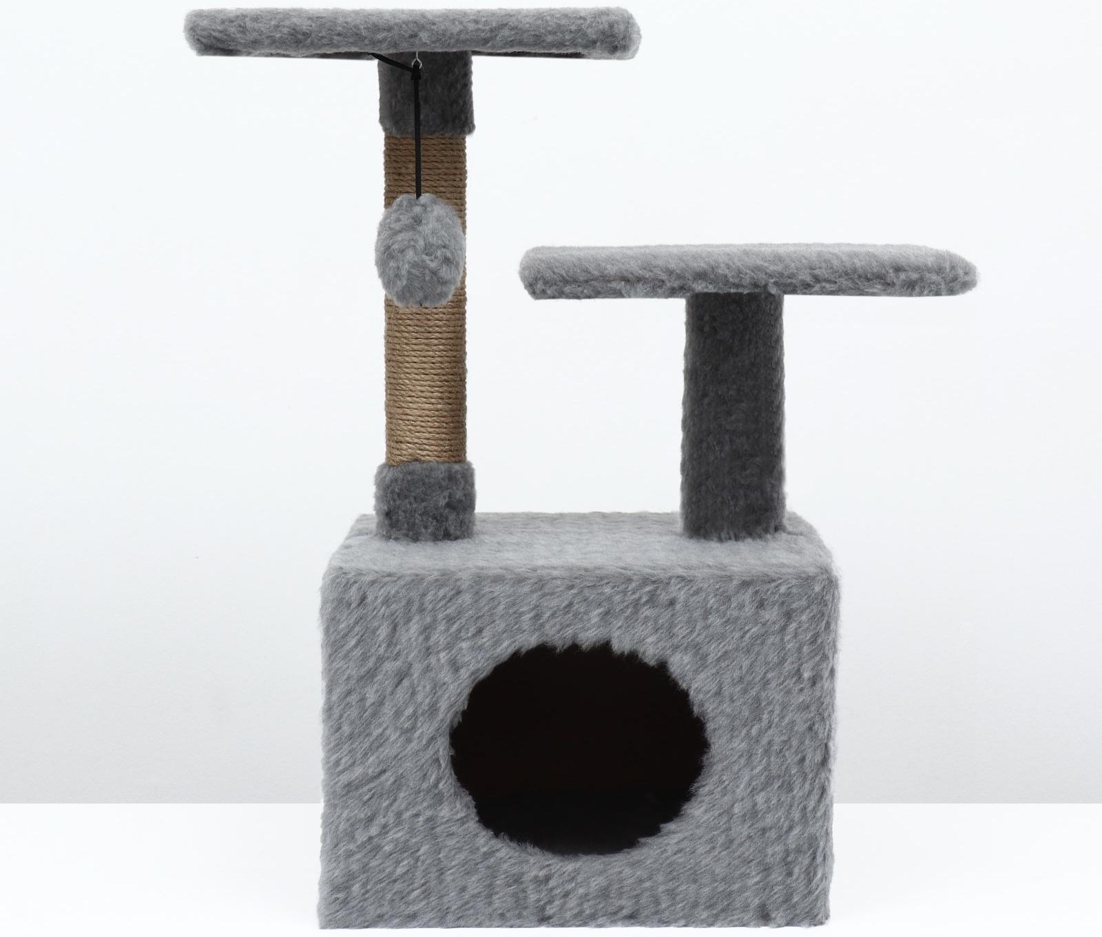 Домик-когтеточка 2-х ур. квадратный с 2-мя квадратными полками, 53 х 35 х 65 см, серый