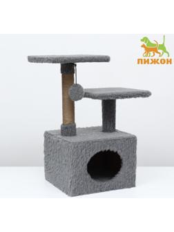 Домик-когтеточка 2-х ур. квадратный с 2-мя квадратными полками, 53 х 35 х 65 см, серый