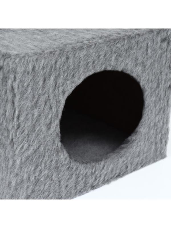 Домик-когтеточка 2-х ур. квадратный с 2-мя квадратными полками, 53 х 35 х 65 см, серый